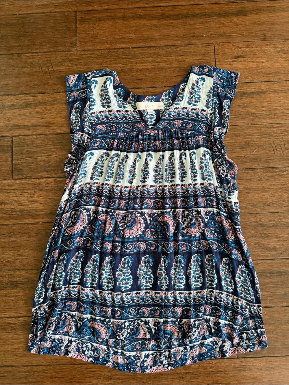 LOFT Navy Floral-Print Flutter Sleeve Tunic